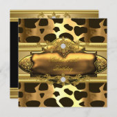 50thバースデーパーティーアニマルプリント金ゴールド 招待状 (正面/裏面)