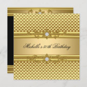 50thバースデーパーティーエレガント金ゴールドダイヤモンドジュエル 招待状 (正面/裏面)