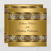 50thバースデーパーティーエレガント金ゴールドブラックレオパード2 招待状 (正面/裏面)