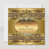 50thバースデーパーティーエレガント金ゴールドブラックレオパード4 招待状 (正面)