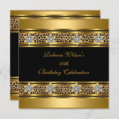 50thバースデーパーティーエレガント金ゴールドブラックレオパード 招待状 (正面/裏面)