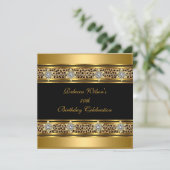 50thバースデーパーティーエレガント金ゴールドブラックレオパード 招待状 (スタンド正面)