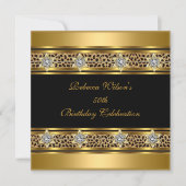 50thバースデーパーティーエレガント金ゴールドブラックレオパード 招待状 (正面)
