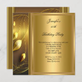 50thバースデーパーティーエレガント金ゴールドブラック 招待状 (正面/裏面)