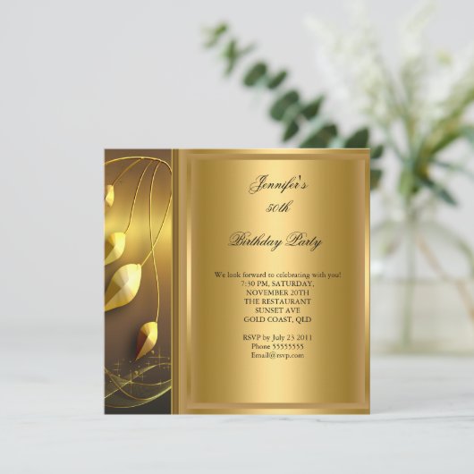50thバースデーパーティーエレガント金ゴールドブラック 招待状 (スタンド正面)