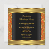 50thバースデーパーティーオレンジ金ゴールドブラックダマスク 招待状 (裏面)
