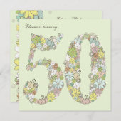 50thバースデーパーティーグリーン開花カスタム招待状 招待状 (正面/裏面)