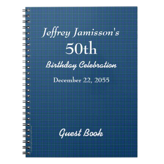 50thバースデーパーティーゲストブックブループレイド ノートブック (正面)