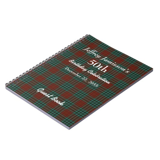 50thバースデーパーティーゲストブックレッド&グリーンプレイド ノートブック (左側)