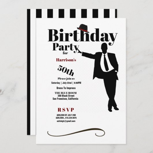 50thバースデーパーティーシルエットマンハット 招待状 (正面/裏面)