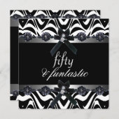 50thバースデーパーティーシルバーストライプ白黒3 招待状 (正面/裏面)