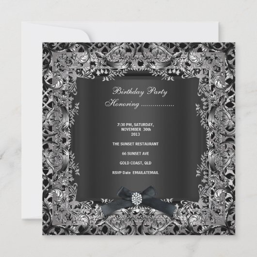 50thバースデーパーティーシルバーブラックボウレース 招待状 (裏面)