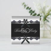 50thバースデーパーティーシルバー白黒ダイヤモンド 招待状 (スタンド正面)