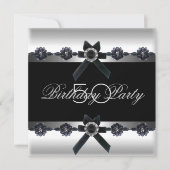 50thバースデーパーティーシルバー白黒ダイヤモンド 招待状 (正面)