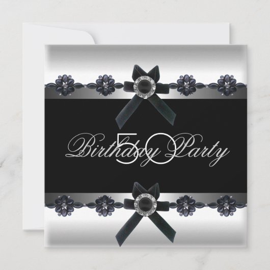 50thバースデーパーティーシルバー白黒ダイヤモンド 招待状 (正面)