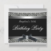 50thバースデーパーティーゼブラ白黒ダイヤモンド 招待状 (正面)