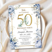 50thバースデーパーティーダスティーエレガントブルーフローラ 招待状