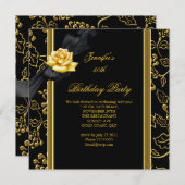 50thバースデーパーティーダマスクエレガント金ゴールドブラック 招待状 (正面/裏面)