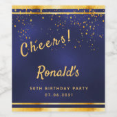 50thバースデーパーティーダークネイビーブルー金ゴールド応援 ワインラベル (シングルラベル)