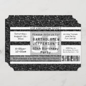 50thバースデーパーティーチケットブラックきらめく 招待状 (正面/裏面)