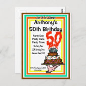 50thバースデーパーティーチョコレートケーキレトロカラー ポストカード (正面/裏面)