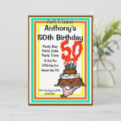 50thバースデーパーティーチョコレートケーキレトロカラー 招待状 (スタンド正面)