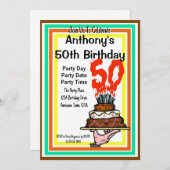 50thバースデーパーティーチョコレートケーキレトロカラー 招待状 (正面/裏面)