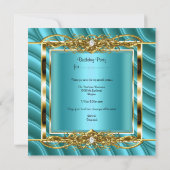 50thバースデーパーティーティール（緑がかった色）ブルー金ゴールドカーブダイヤモンド 招待状 (裏面)