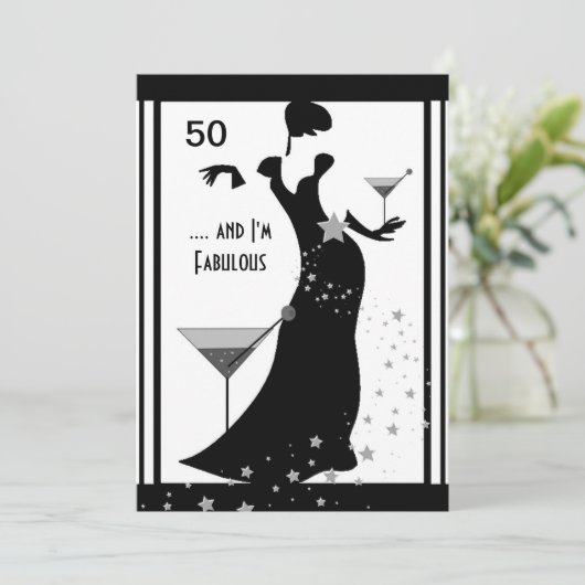 50thバースデーパーティーディバアールデコ白黒 招待状 (スタンド正面)