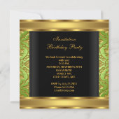 50thバースデーパーティードライムグリーン金ゴールドブラックダマスク 招待状 (裏面)