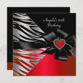 50thバースデーパーティードレッドシルバーゼブラ白黒 招待状 (正面/裏面)
