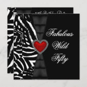 50thバースデーパーティードレッドゼブラ白黒 招待状 (正面/裏面)