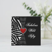 50thバースデーパーティードレッドゼブラ白黒 招待状 (スタンド正面)