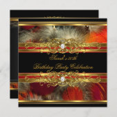 50thバースデーパーティードレッドフェザーブラック金ゴールド 招待状 (正面/裏面)