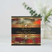 50thバースデーパーティードレッドフェザーブラック金ゴールド 招待状 (スタンド正面)