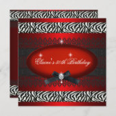 50thバースデーパーティードレッドホワイトブラックゼブラ 招待状 (正面/裏面)