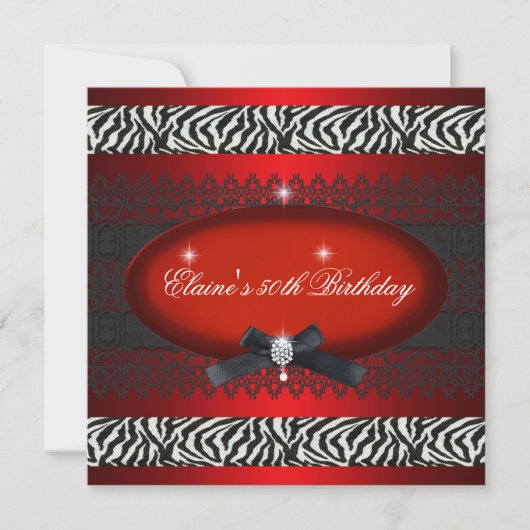50thバースデーパーティードレッドホワイトブラックゼブラ 招待状 (正面)