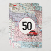 50thバースデーパーティードレッドレトロトラック 招待状 (正面/裏面)