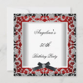 50thバースデーパーティードレッド白黒ジュエルボウ 招待状 (正面)