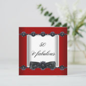 50thバースデーパーティードレッド白黒ジュエルボウ 招待状 (スタンド正面)