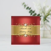 50thバースデーパーティードレッド金ゴールドダイヤモンドジュエル50 招待状 (スタンド正面)