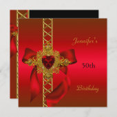50thバースデーパーティードレッド金ゴールドハートジュエル2 招待状 (正面/裏面)