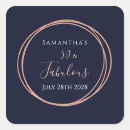 50thバースデーパーティーネイビーバラ金ゴールド スクエアシール