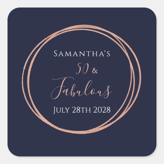 50thバースデーパーティーネイビーバラ金ゴールド スクエアシール (正面)