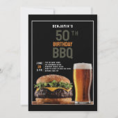50thバースデーパーティーバックヤー男性へドBBQブラック 招待状 (正面)