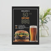 50thバースデーパーティーバックヤー男性へドBBQブラック 招待状 (スタンド正面)