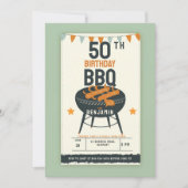 50thバースデーパーティーバックヤー男性へBBQ 素朴 招待状 (正面)