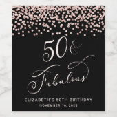 50thバースデーパーティーバラ金ゴールドグリッターブラック ワインラベル (シングルラベル)