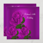 50thバースデーパーティーパープルエレガントプラムバラ1 招待状 (正面/裏面)