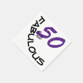 50thバースデーパーティーパープルグリッタータイポグラフィ スタンダードカクテルナプキン (角)